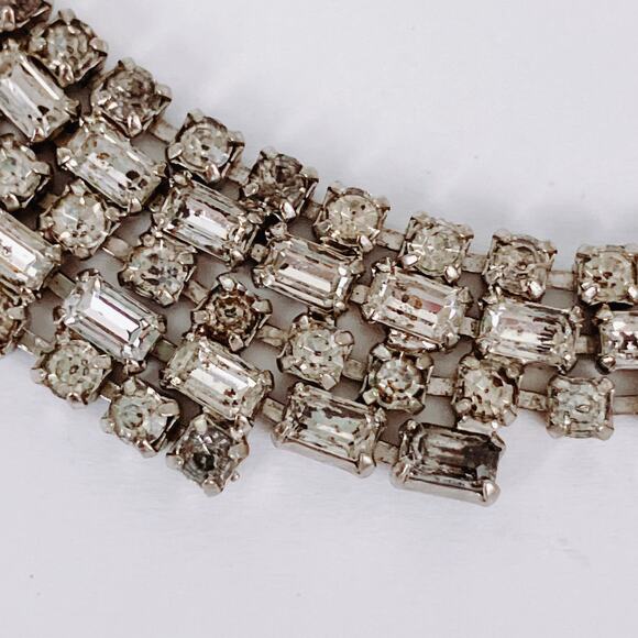 Vintage 1950s Clear Rhinestone Choker Necklace Mid Century Silver Tone Cocktail - Picture 12 of 12